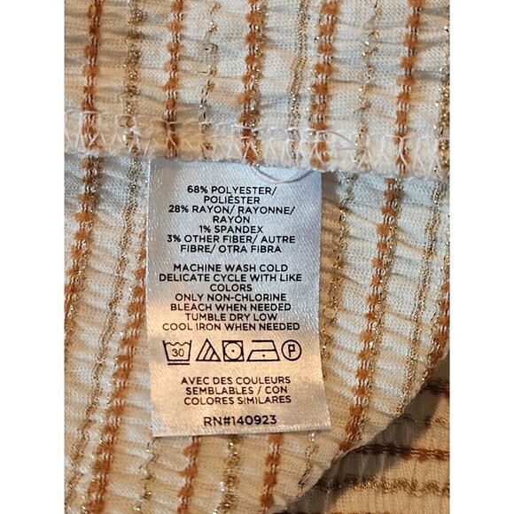 Loft Stripe Stretchy Top Women's Puff Long Sleeve Oat-Gold Size M Brand New - Picture 8 of 9